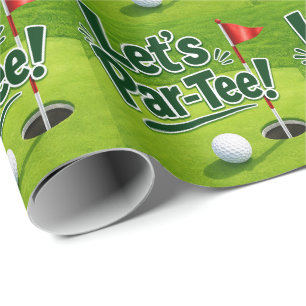Golf Lass uns Abschlagen mit Golf Flagge auf Grün  Geschenkpapier