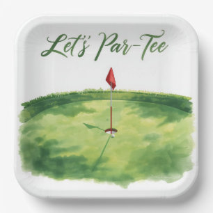 Golf Lass uns Abschlagen mit Golf Flagge auf Grün  Pappteller