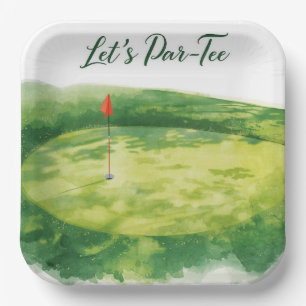 Golf Lass uns Abschlagen mit Golf Flagge auf Grün  Pappteller