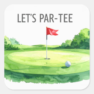 Golf Lass uns Abschlagen mit Golf Flagge auf Grün Quadratischer Aufkleber