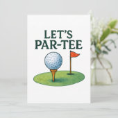 Golf Lass uns feiern mit Golfball auf Tee Einladung (Stehend Vorderseite)