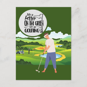 Golf Leben besser auf der grünen Golfer-Einladung Postkarte
