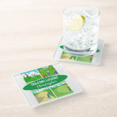 Golf Legende mit 4 schönen Cartoon Golf Glasuntersetzer (Schrägansicht)