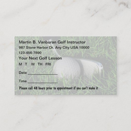 Golf-Lehrer-Verabredungs-Karten Terminkarte (Vorderseite)