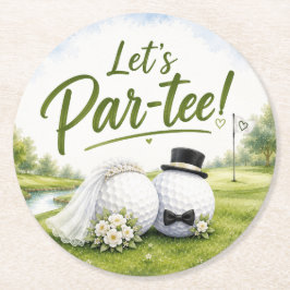 Golf Let’s Par tee Braut & Bräutigam Hochzeit  Runder Pappuntersetzer