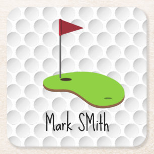 Golf Let’s Par Tee mit Golf Flagge auf grünem Weiß Rechteckiger Pappuntersetzer