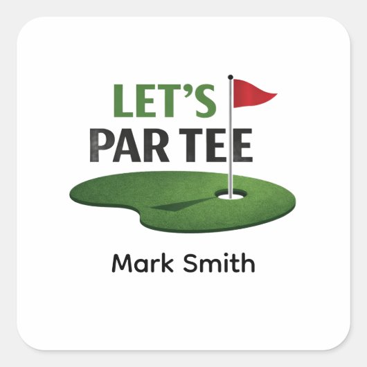 Golf Let’s Par Tee Servietten | Golf Junggesellena Quadratischer Aufkleber (Vorderseite)