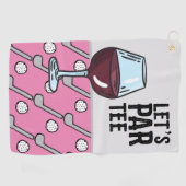 Golf Let's Par T-Shirt mit Wein auf rosa Golfhandtuch (Horizontal)