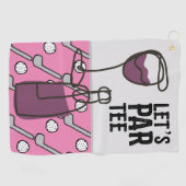 Golf Let's Par T-Shirt mit Wein auf rosa Golfhandtuch (Horizontal)