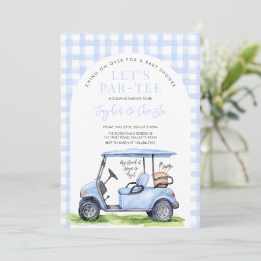 Golf Let's Par-T-Shirt T-Shirt Time Baby Dusche Ei Einladung (Stehend Vorderseite)