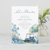 Golf Let's Par-tee Blaues Babyshower Einladung (Stehend Vorderseite)