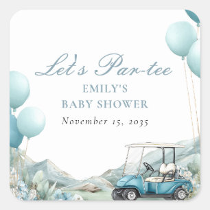 Golf Let's Par-tee Blaues Babyshower Quadratischer Aufkleber