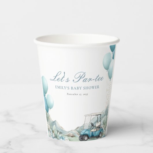 Golf Let's Par-tee Blue Baby Shower Pappbecher (Rückseite)