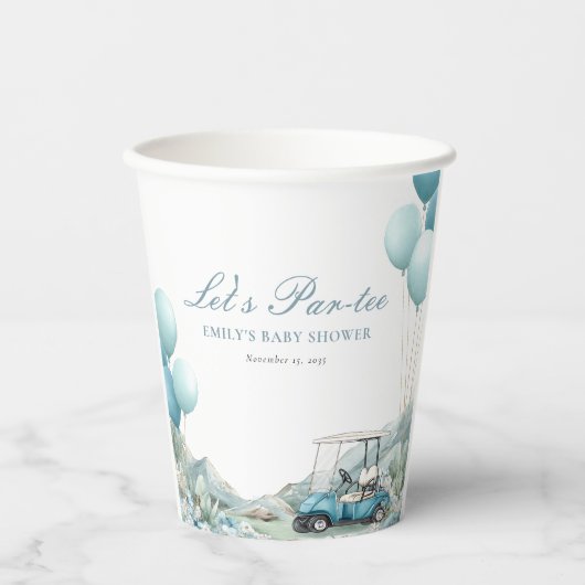 Golf Let's Par-tee Blue Baby Shower Pappbecher (Vorderseite)
