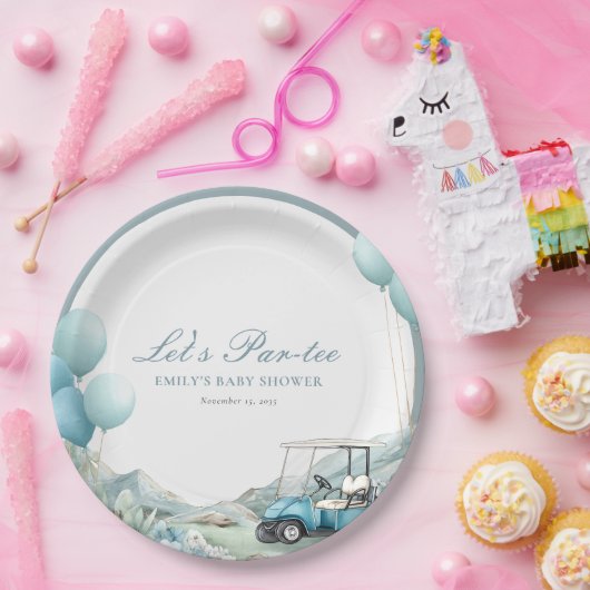 Golf Let's Par-tee Blue Baby Shower Pappteller (Party)