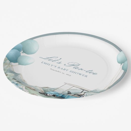 Golf Let's Par-tee Blue Baby Shower Pappteller (Schrägansicht)