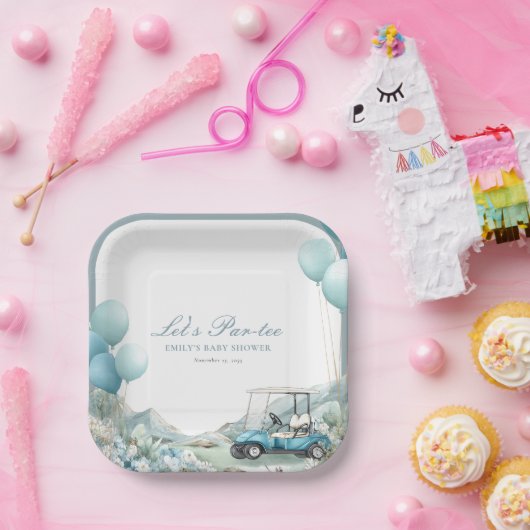 Golf Let's Par-tee Blue Baby Shower Pappteller (Party)