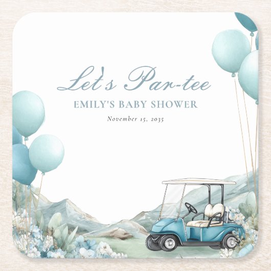 Golf Let's Par-tee Blue Baby Shower Rechteckiger Pappuntersetzer (Vorderseite)