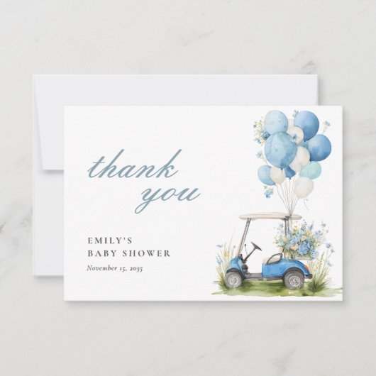 Golf Let's Par-tee Boy Baby Shower Dankeskarte (Vorderseite)