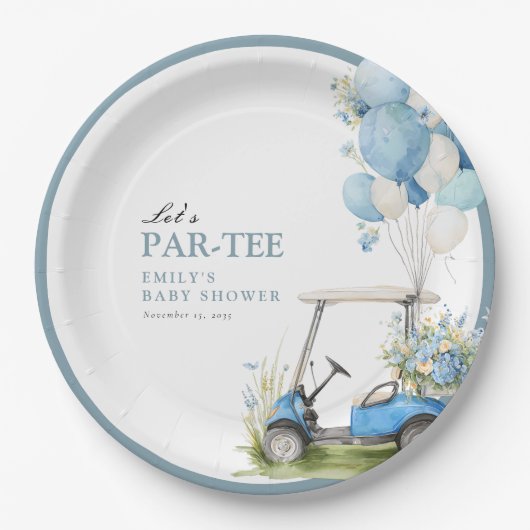 Golf Let's Par-tee Boy Baby Shower Pappteller (Vorderseite)
