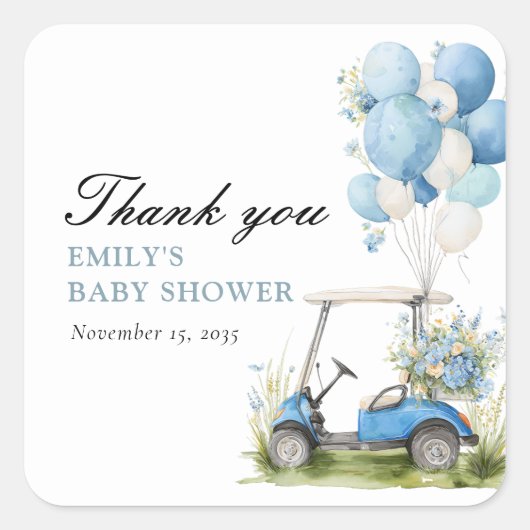 Golf Let's Par-tee Boy Baby Shower Quadratischer Aufkleber (Vorderseite)