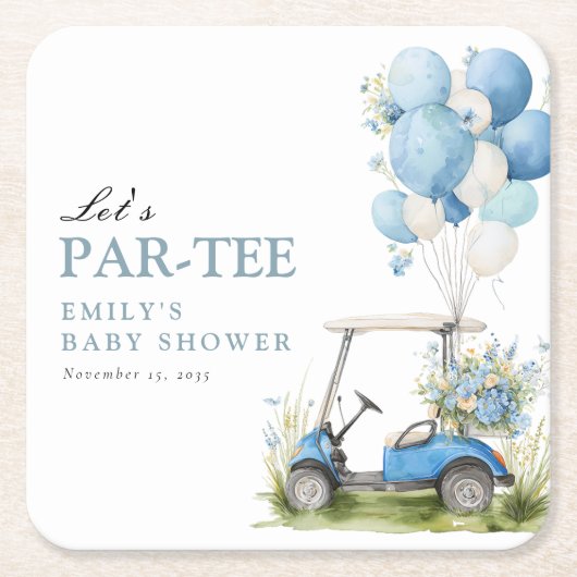 Golf Let's Par-tee Boy Baby Shower Rechteckiger Pappuntersetzer (Vorderseite)