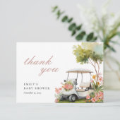 Golf Let's Par-tee Girl Baby Shower Dankeskarte (Stehend Vorderseite)