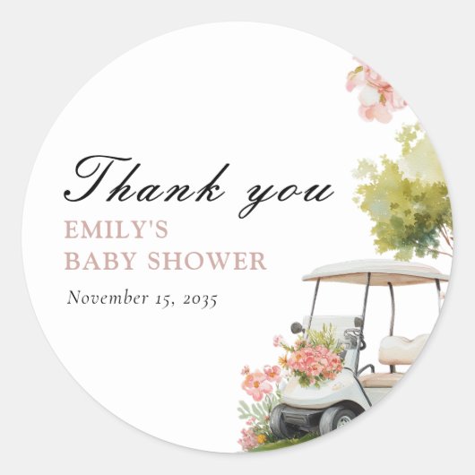 Golf Let's Par-tee Girl Baby Shower Runder Aufkleber (Vorderseite)