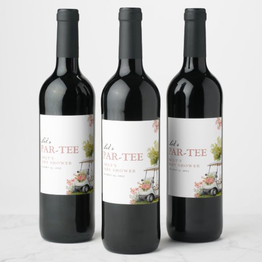 Golf Let's Par-tee Girl Baby Shower Weinetikett (Flaschen)