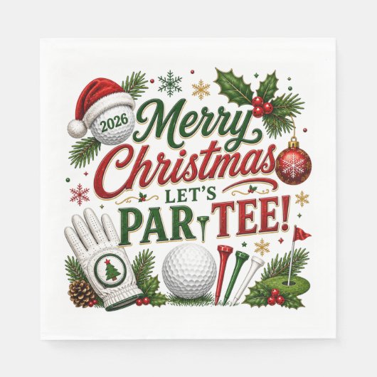 Golf Let's Par-Tee Golf Weihnachtsthema Serviette (Vorderseite)