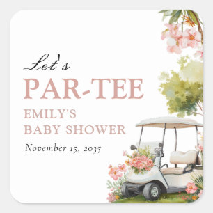 Golf Let's Par-tee Mädchen-Baby-Party Quadratischer Aufkleber