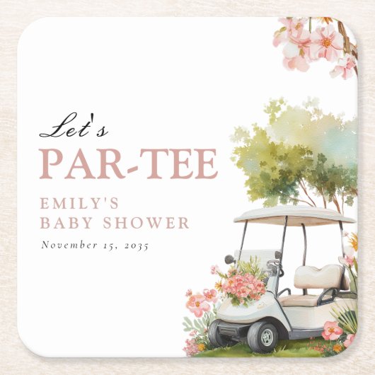 Golf Let's Par-tee Mädchen-Baby-Party Rechteckiger Pappuntersetzer (Vorderseite)