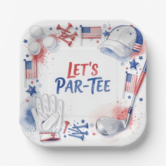 Golf Let's Par Tee mit amerikanischem Thema Pappteller (Vorderseite)
