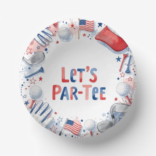 Golf Let's Par Tee mit amerikanischem Thema Pappteller (Vorderseite)