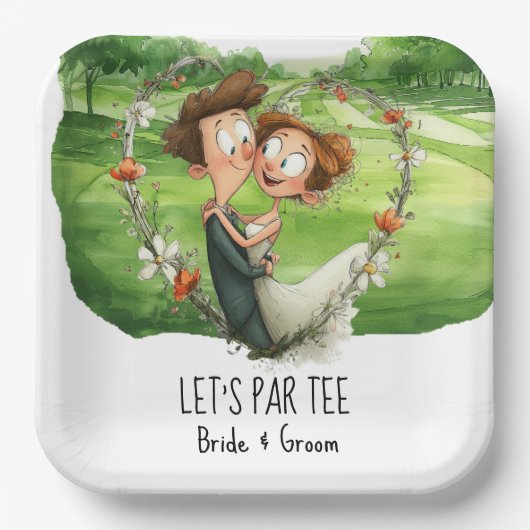 Golf Let's Par Tee mit Braut und Bräutigam auf dem Pappteller (Vorderseite)