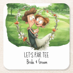 Golf Let's Par Tee mit Braut und Bräutigam auf dem Rechteckiger Pappuntersetzer