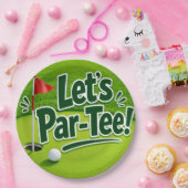 Golf Let's Par Tee mit Golf-Flagge auf grünem Weiß Pappteller (Party)