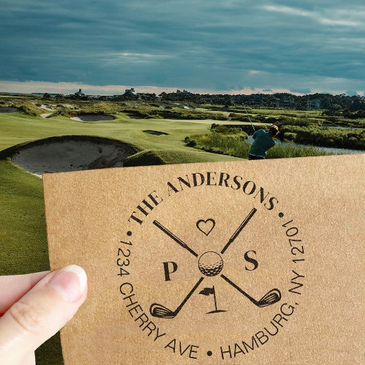 Golf Let's Par-Tee Name Return Address Gummistempel