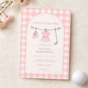 Golf Let's Par-tee Rosa Mädchen Gingham-Baby-Party Einladung