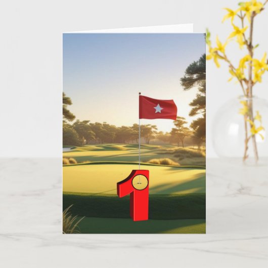 Golf. Loch in eins. Karte (Gelbe Blume)