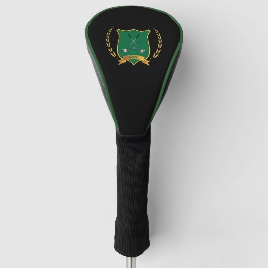 Golf-Logo mit Golfklubs auf schwarz Golf Headcover (Vorderseite)
