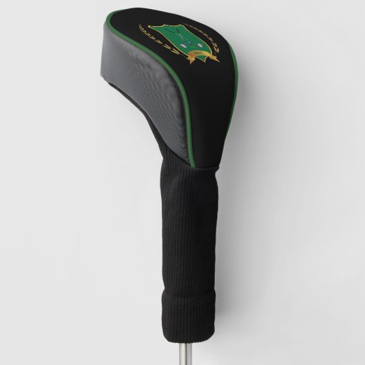 Golf-Logo mit Golfklubs auf schwarz Golf Headcover (angewinkelt)