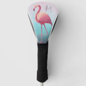 Golf Lover Flamingo Pink Blue Elegante Monogram Golf Headcover (Vorderseite)