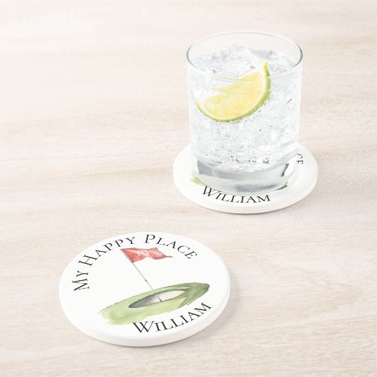 Golf Lover My Happy Place 19. Loch Getränkeuntersetzer (Seite)