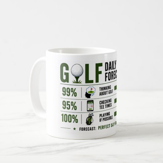 Golf lustiger Spruch Wettervorhersage Kaffeetasse (Vorderseite Links)