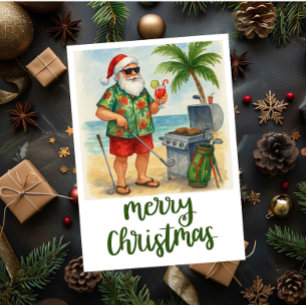 Golf Merry Christmas Santa Golfer Beach Thema Feiertagskarte