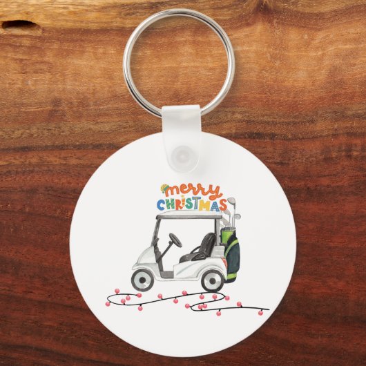Golf Merry Christmas with golf bag cart  Schlüsselanhänger (Vorderseite)