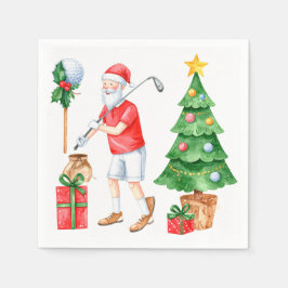 Golf Merry Christmas with Santa Claus Golfing Serviette
