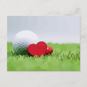 Golf mit Herz auf grünem Gras Postkarte