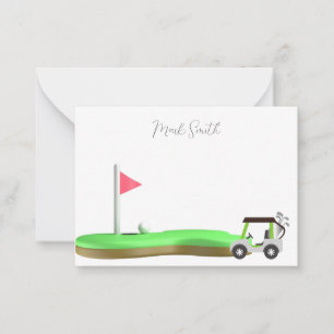 Golf mit Namen für Golfer mit Golfwagen unter Flag Mitteilungskarte
